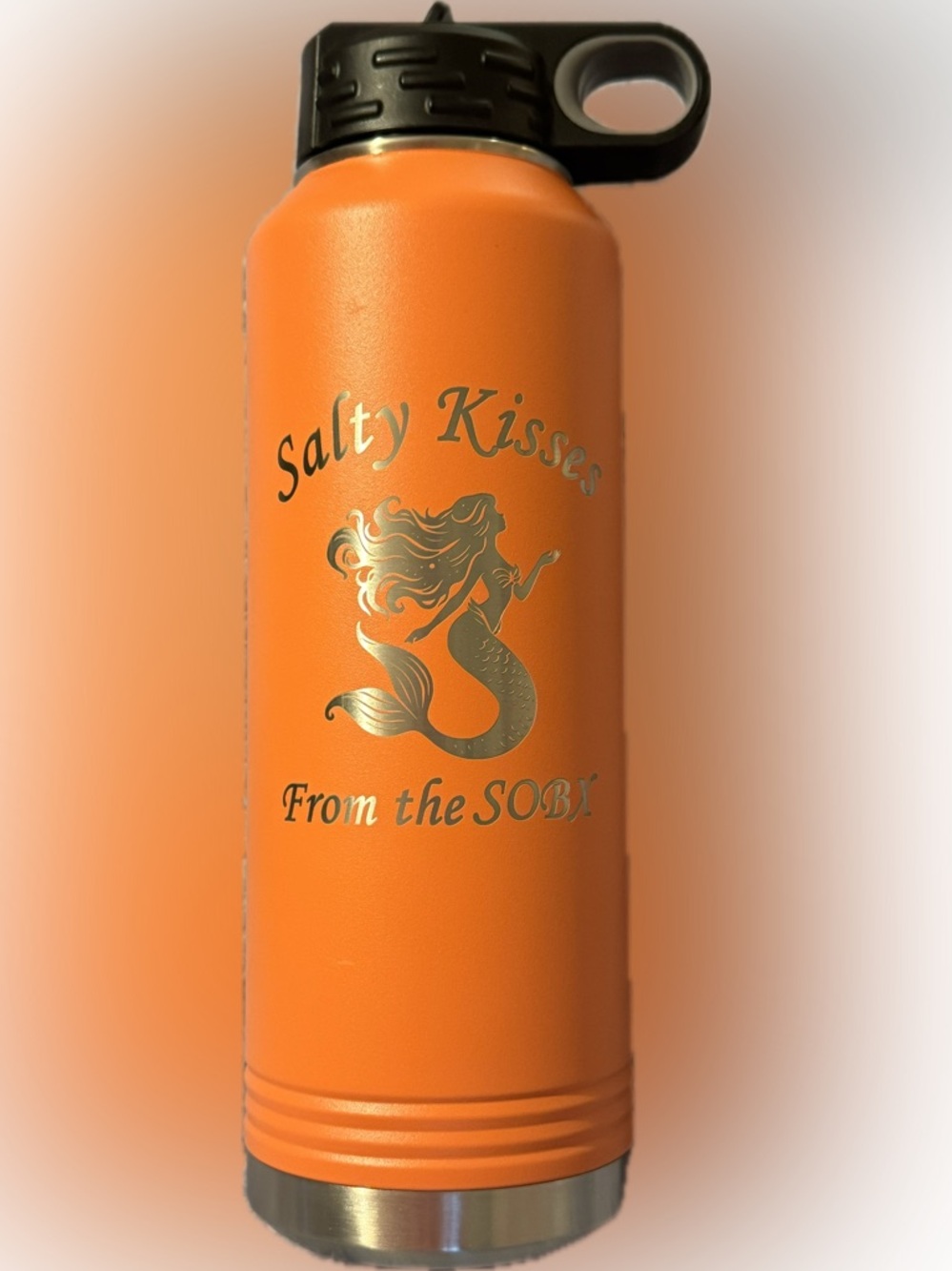 Coral Stainless Water Bottle With Laser Engraved Mermaid Design